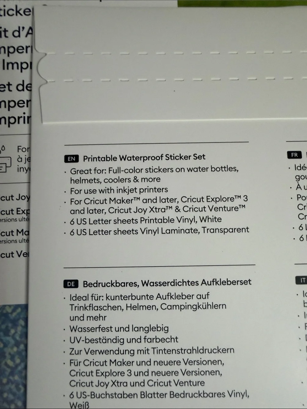 Cricut Printable Waterproof Sticker Set - Vinyl